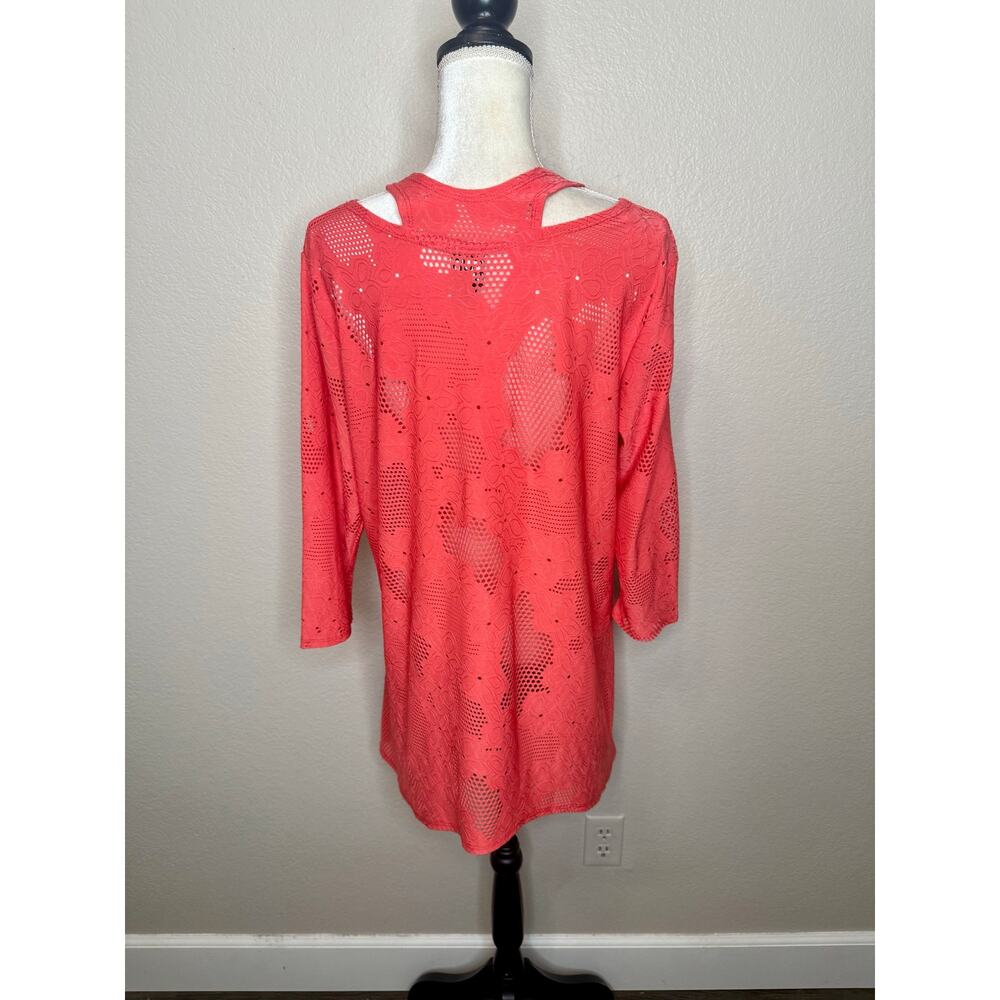 CLARA SUN WOO Women's XL Eyelet Cold Shoulder Tunic Top Orange Cover Up USA - Picture 10 of 11